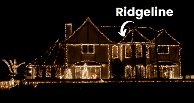 Ridge line Christmas lights along a rooftop peak
