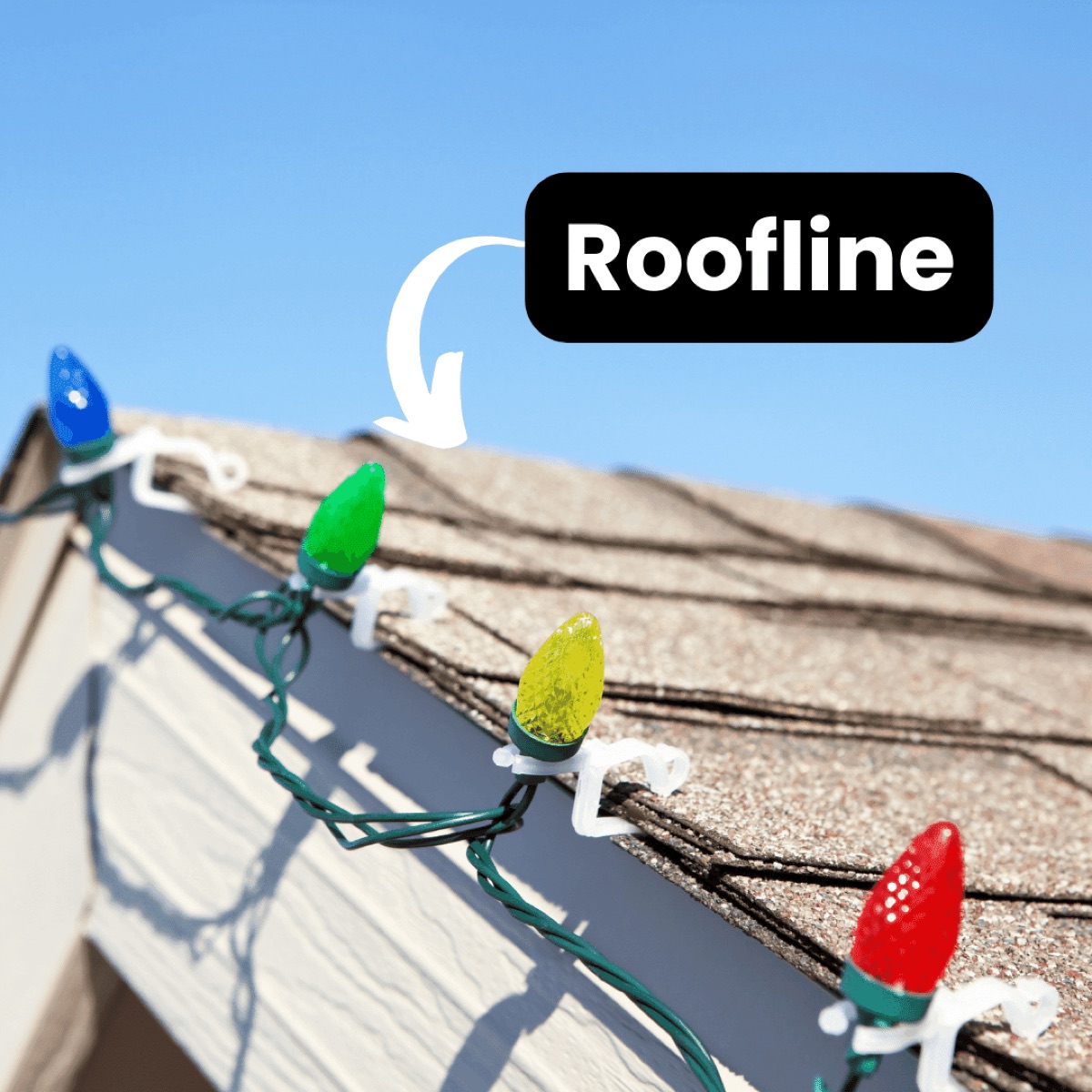 Roof line Christmas lights along gutters and fascia